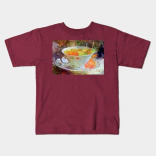 Autumn Leaf Teacup Impressionist Painting Kids T-Shirt